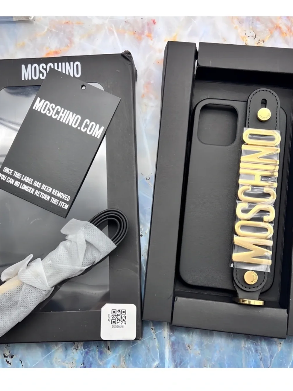 NWT Moschino iPhone 12 12 Pro Gold Logo Crossbody Case